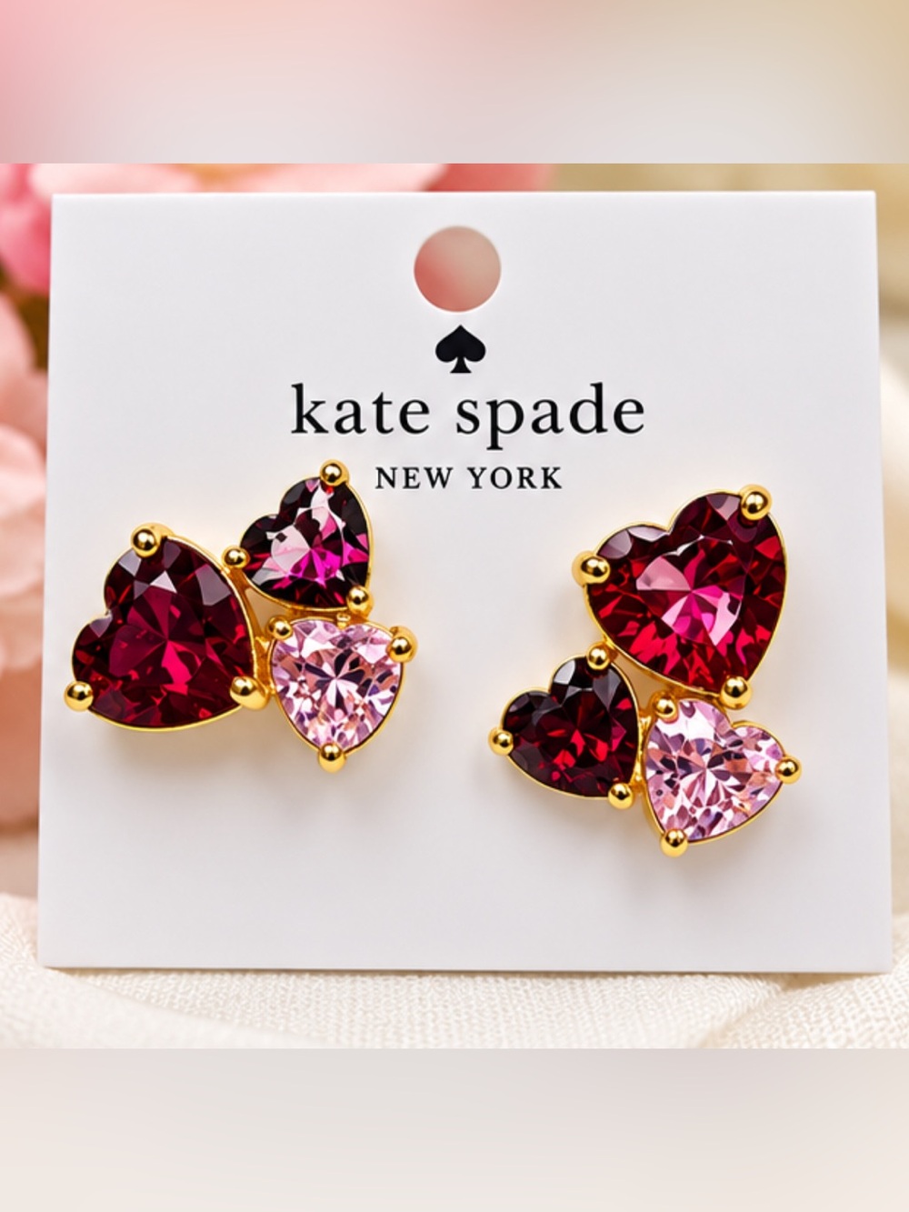 kate spade Gold-Tone Heart Cluster Earrings with Pink & Red Crystals